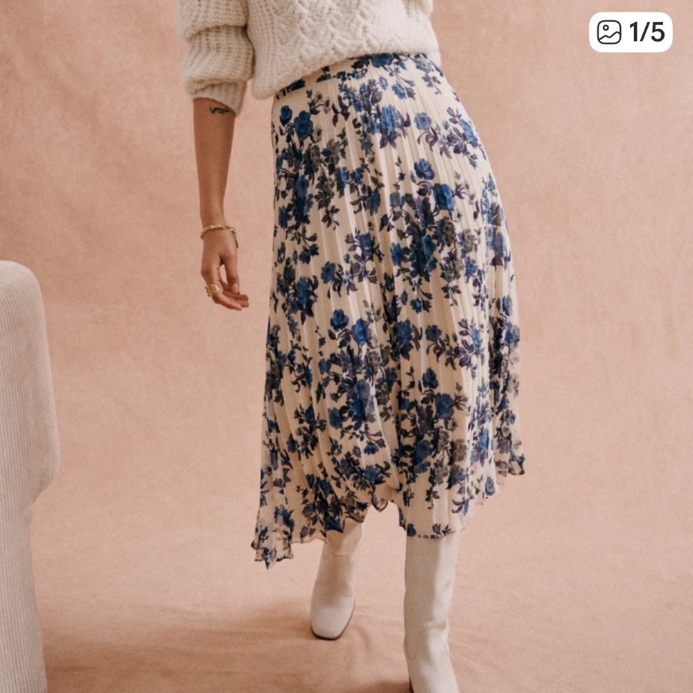 Sezane Blue Floral Midi Skirt Size EU 44 - Picture 5 of 10